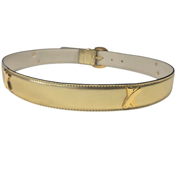 Paloma Picasso X Gold Metallic Kiss Belt Leather Made in Italy VTG Size L/80 - Picture 2 of 14